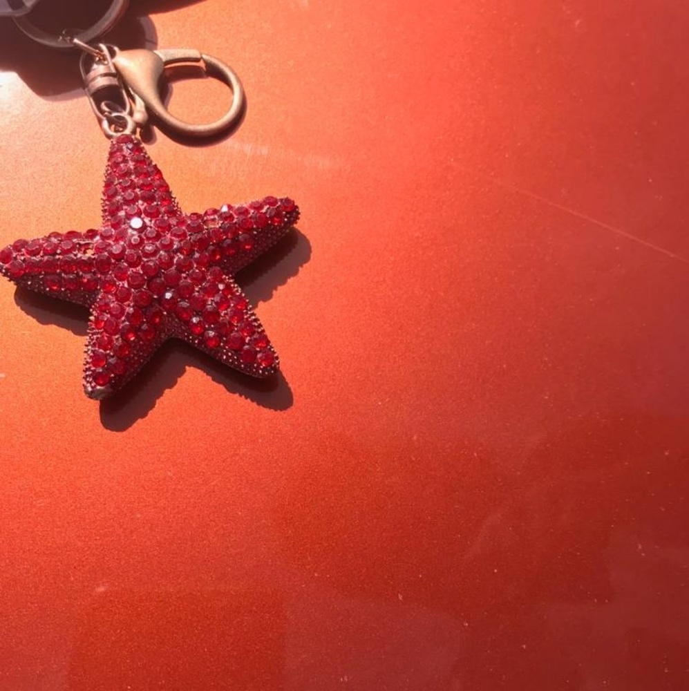 Rhinestone red star fish keychain - Picture 1 of 4